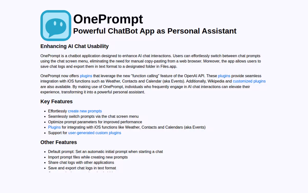 OnePrompt homepage screenshot