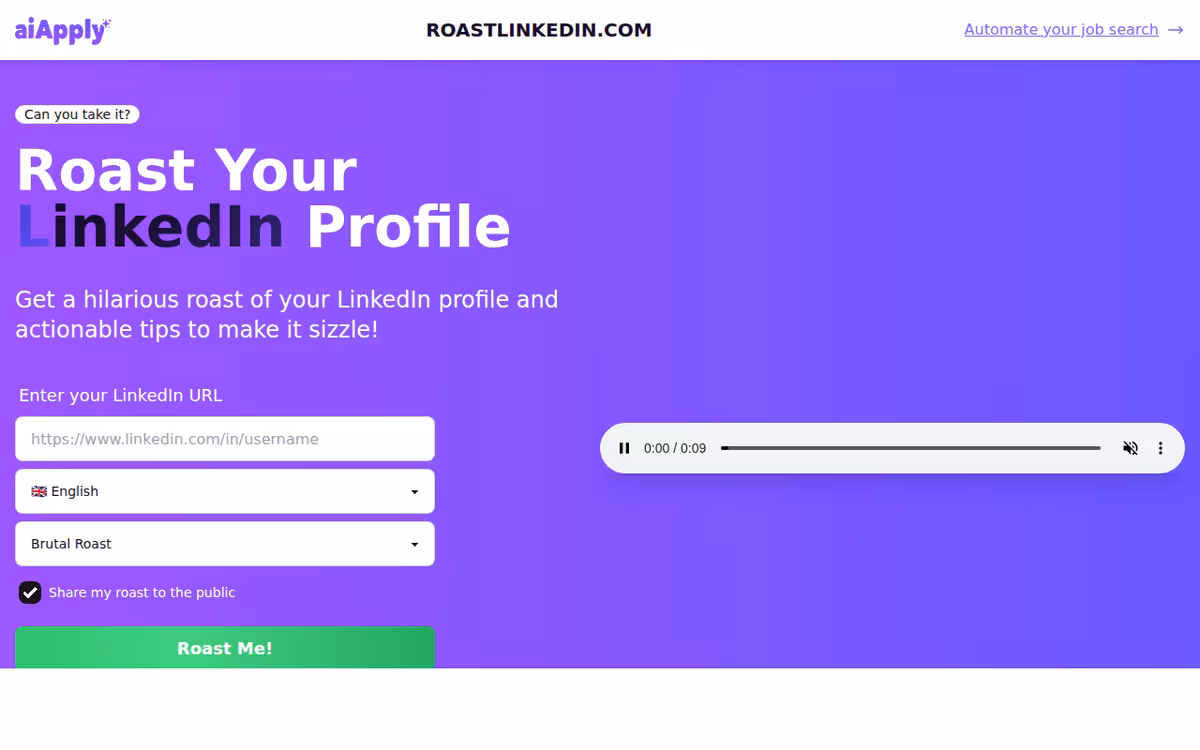 RoastLinkedIn homepage screenshot