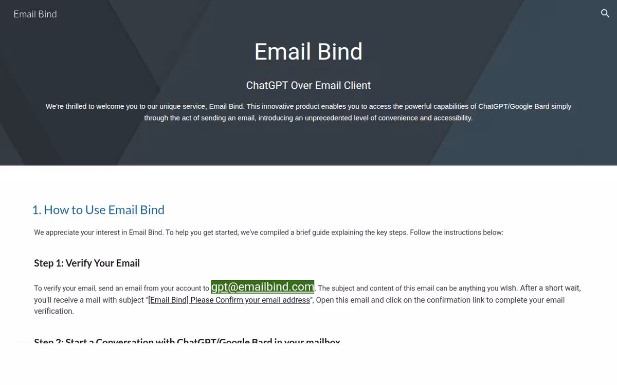 Emailbind homepage screenshot