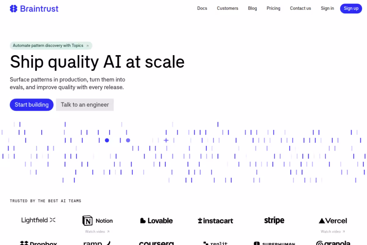 BraintrustData homepage screenshot