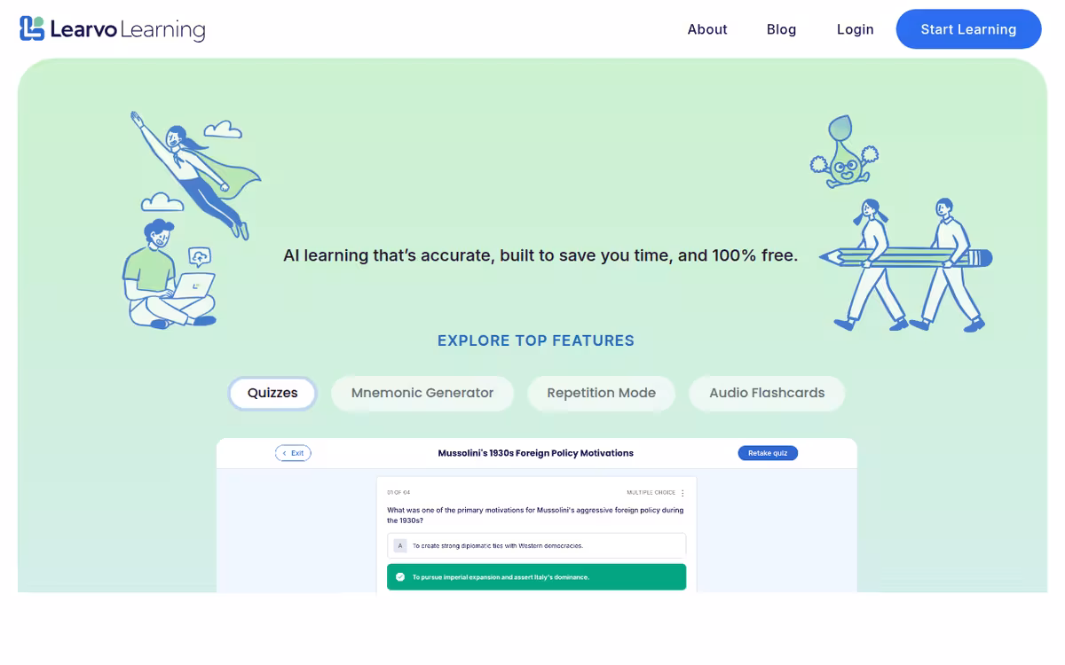 Learvo homepage screenshot