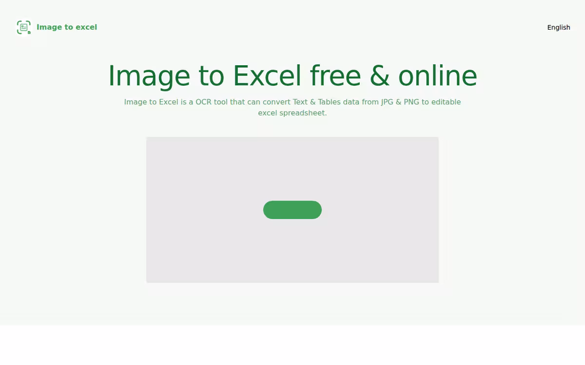 Image to Excel homepage screenshot