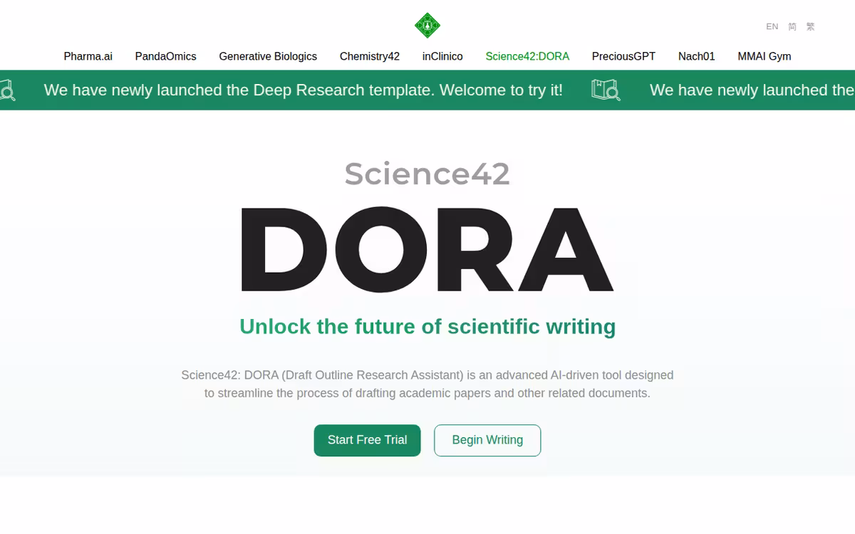Science42:DORA homepage screenshot