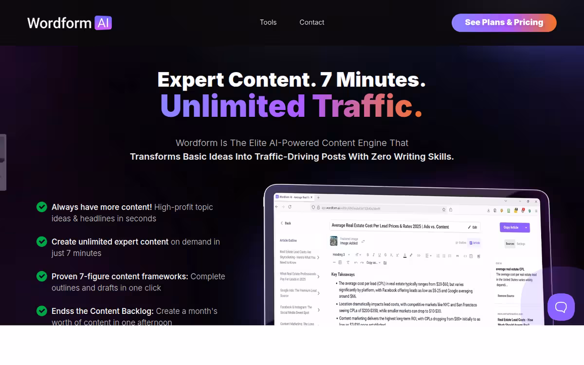 Wordform AI homepage screenshot