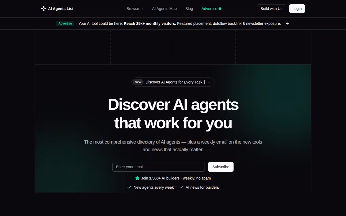 AI Agents List homepage screenshot
