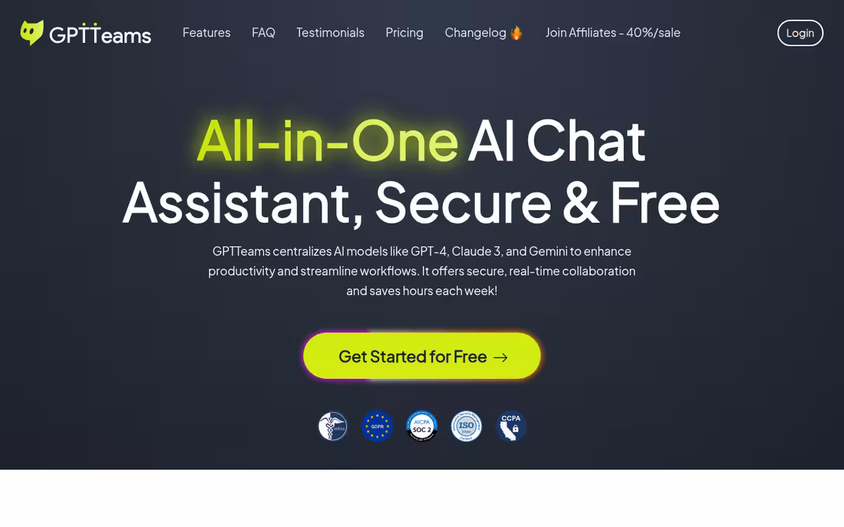 GPTTeams homepage screenshot