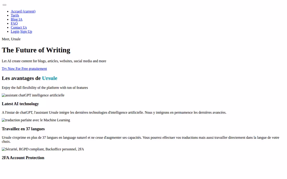 Ursule homepage screenshot