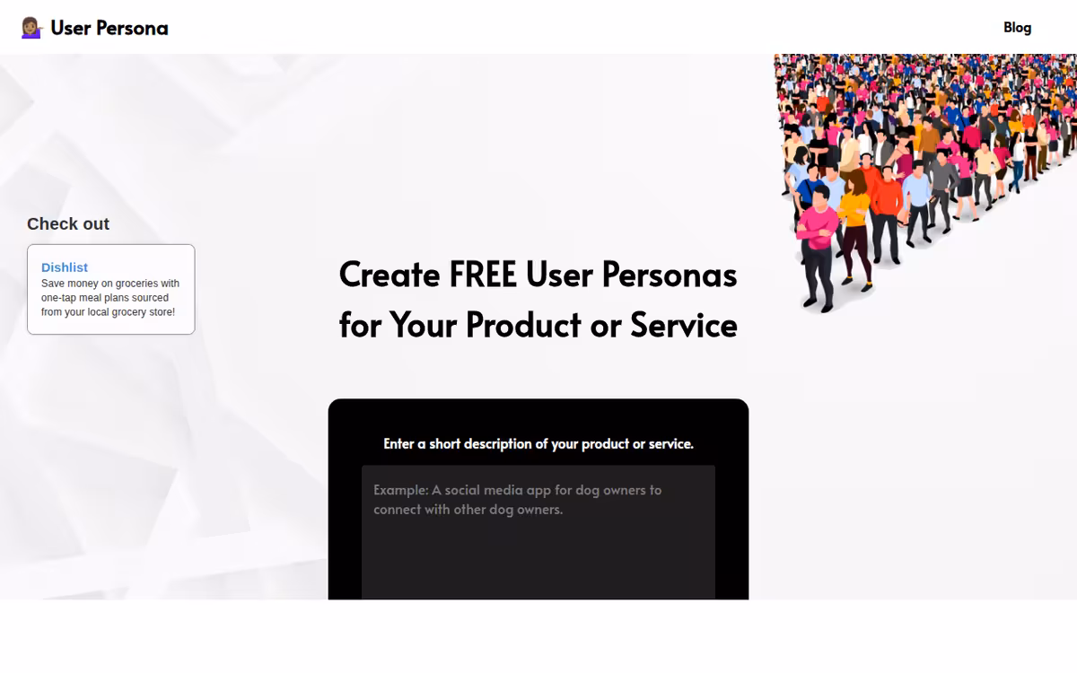 Userpersona homepage screenshot