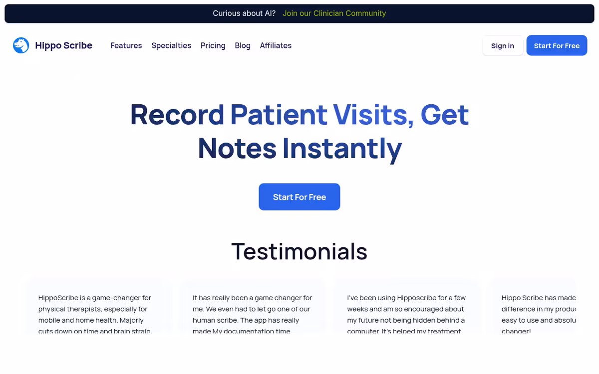 Hippo Scribe homepage screenshot