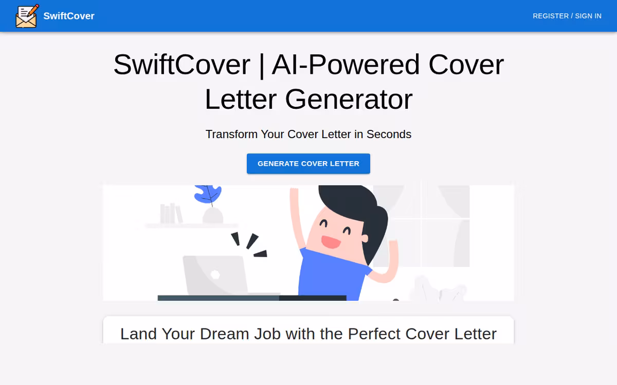 Swiftcover homepage screenshot
