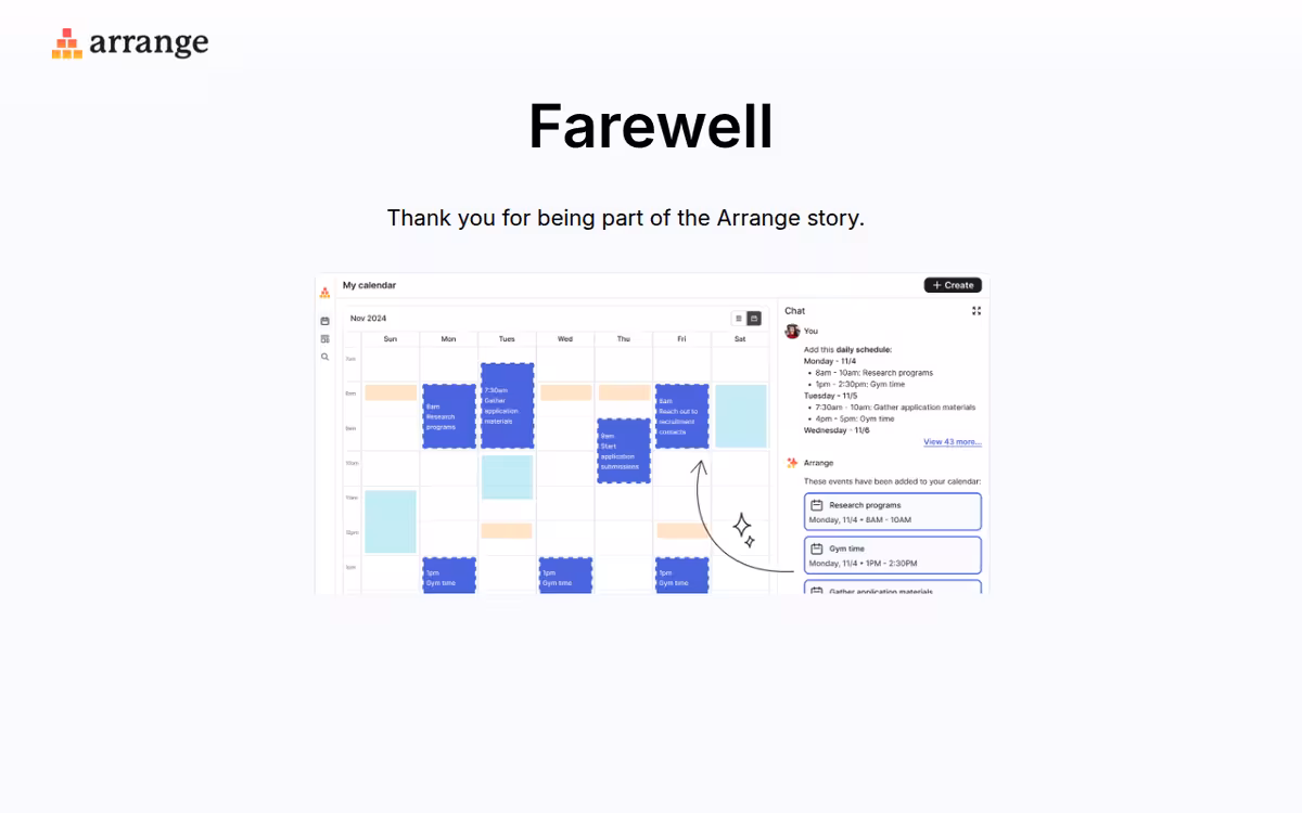 Arrange homepage screenshot