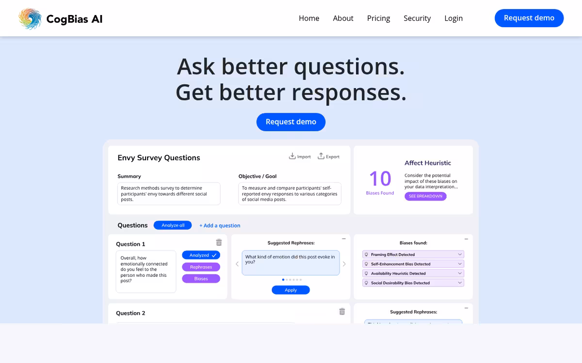 CogBias AI homepage screenshot