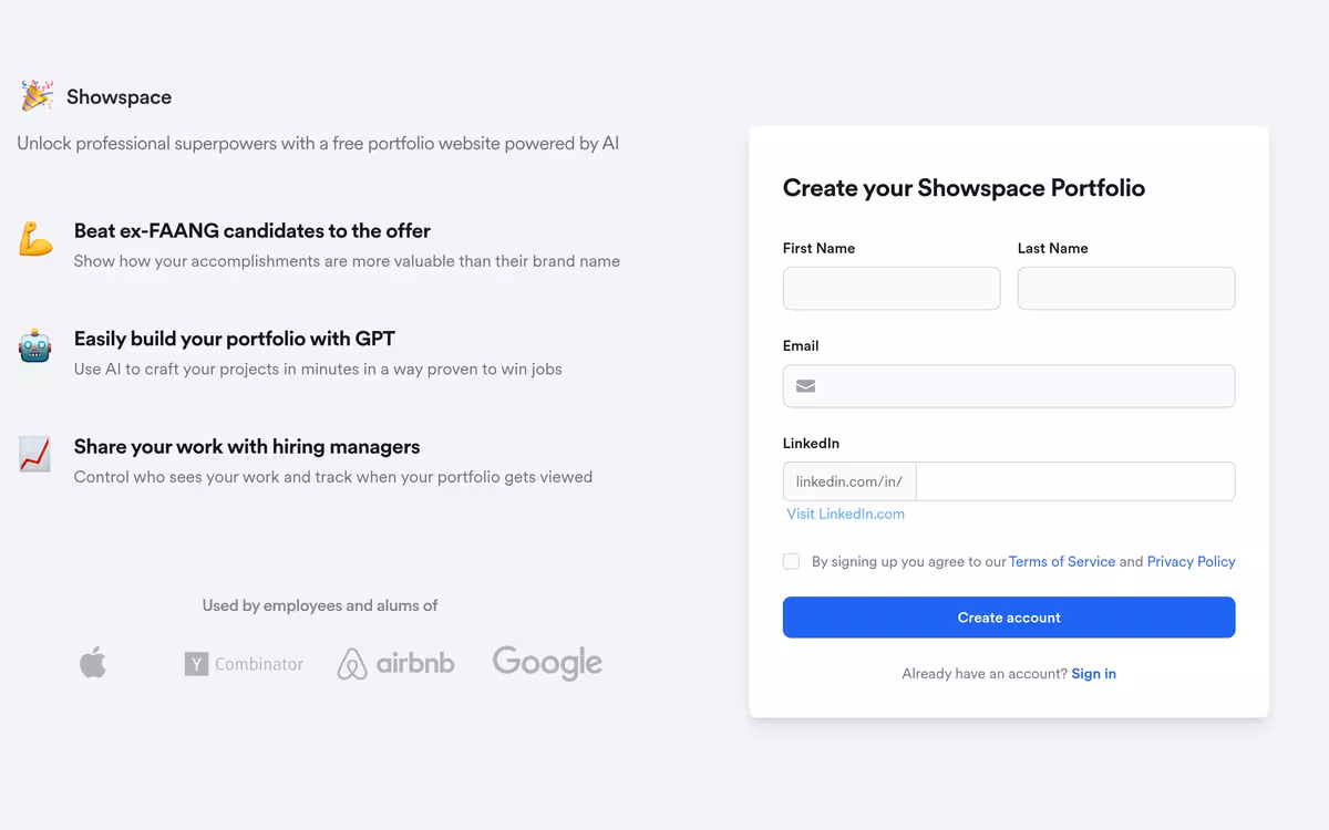 Showspace homepage screenshot