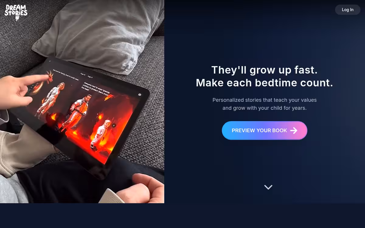 Dreamstories homepage screenshot
