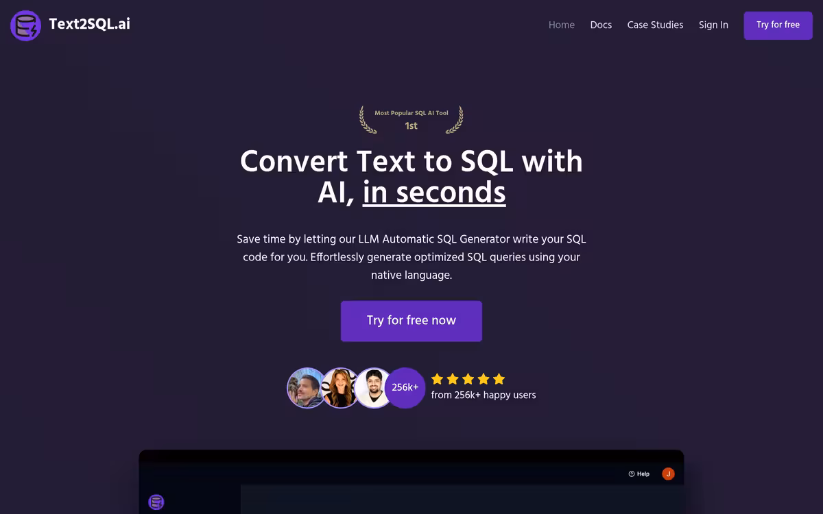 Text2SQL homepage screenshot