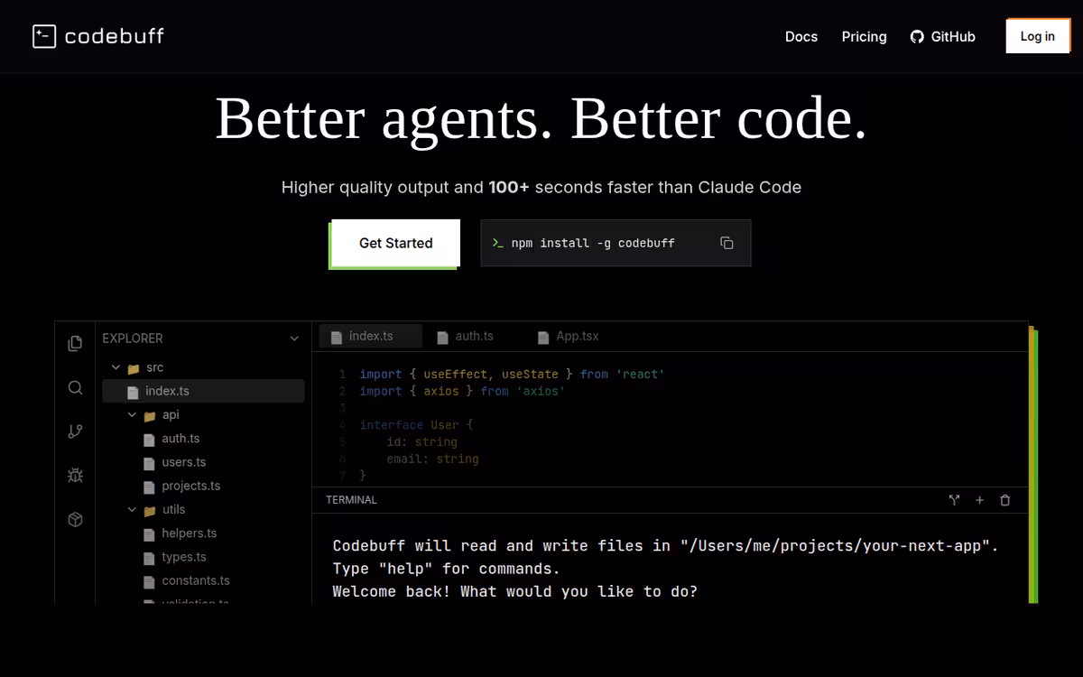 Codebuff homepage screenshot