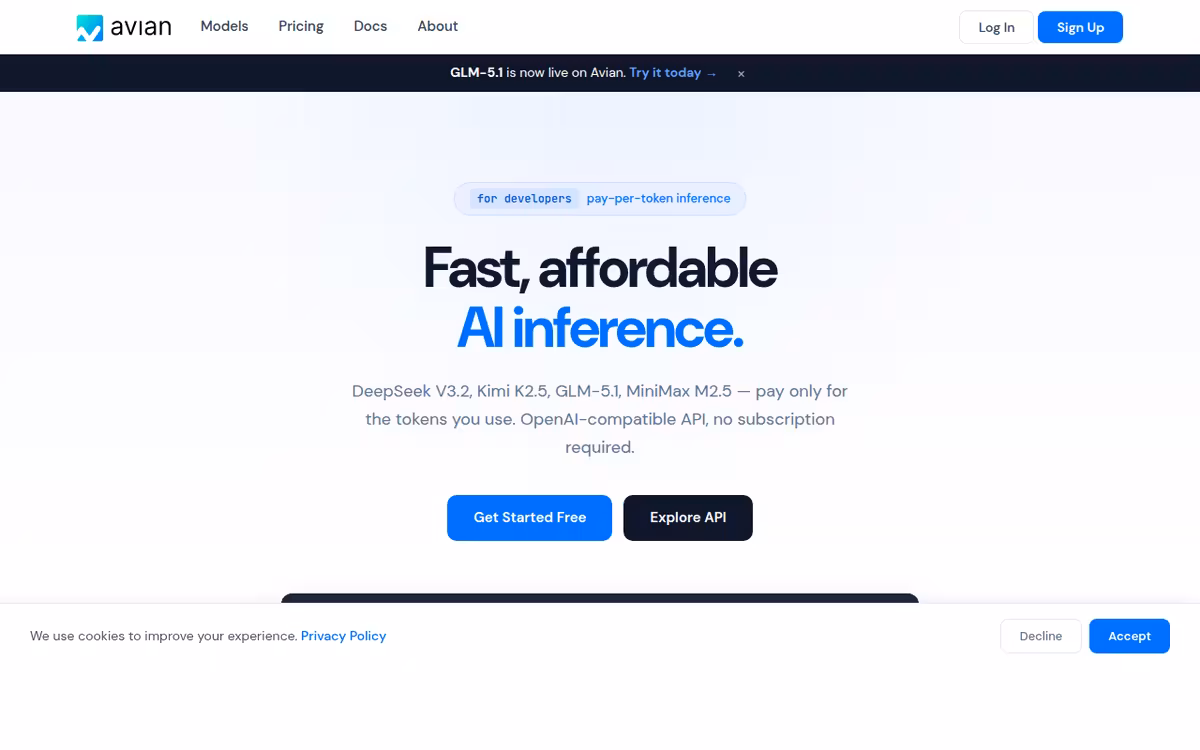 Avian homepage screenshot
