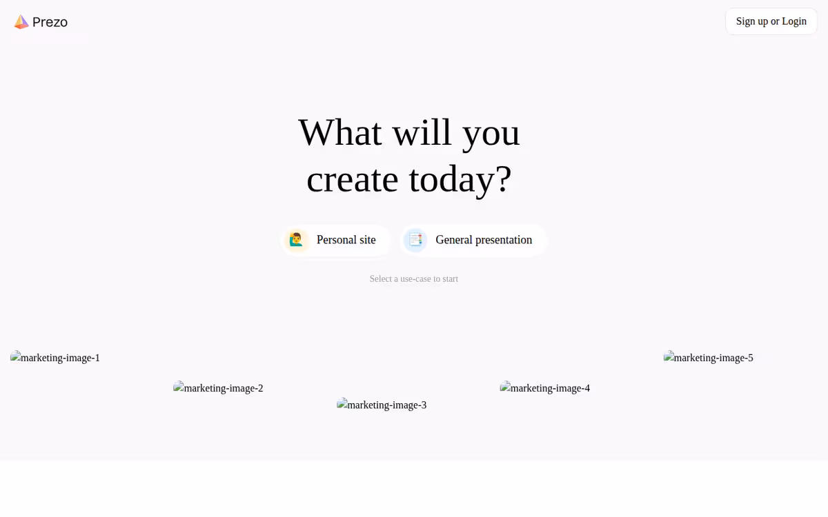 Prezo homepage screenshot