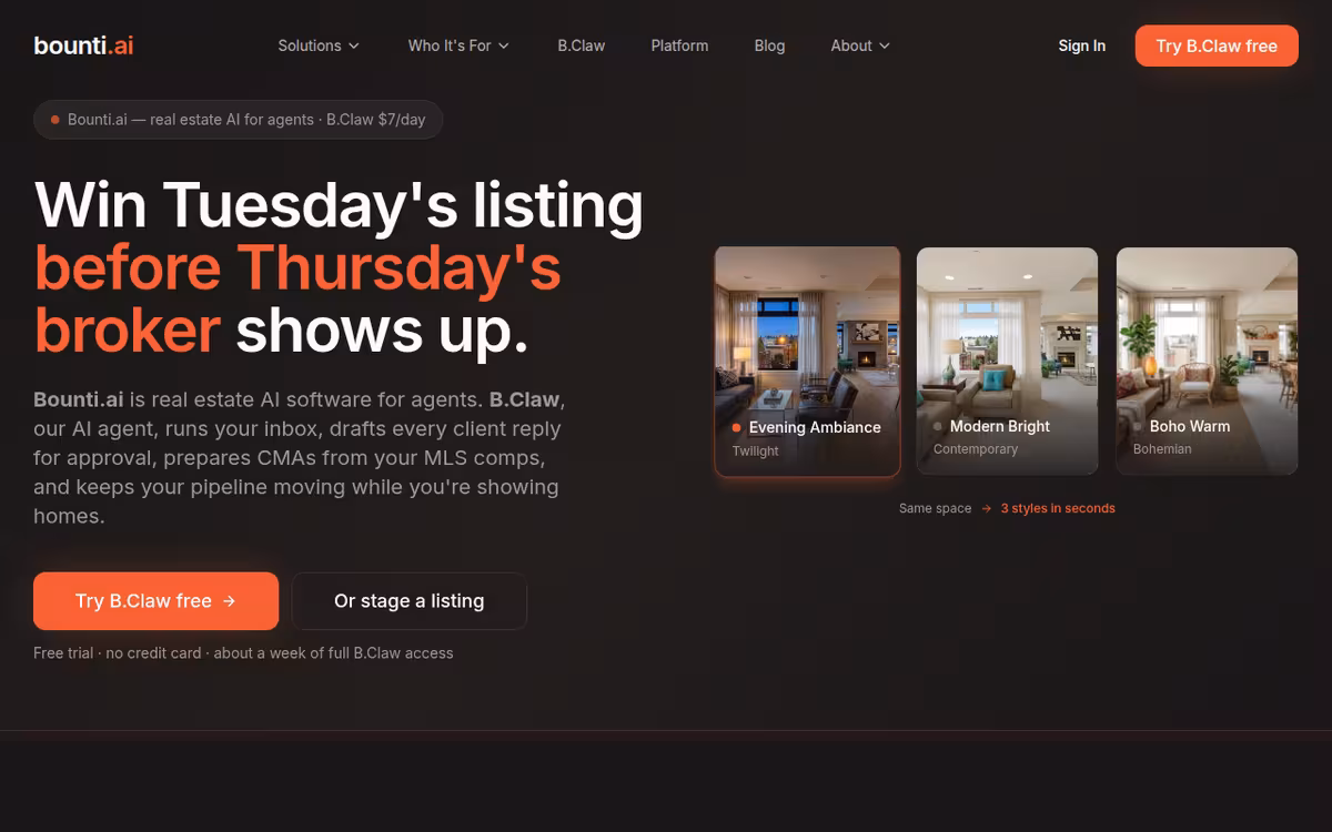 Bounti homepage screenshot