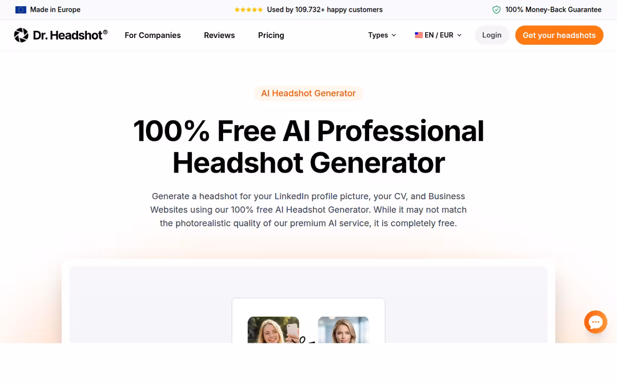 Dr. Headshot homepage screenshot