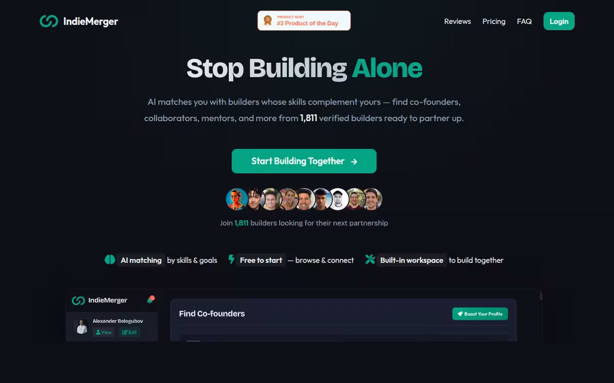 IndieMerger homepage screenshot