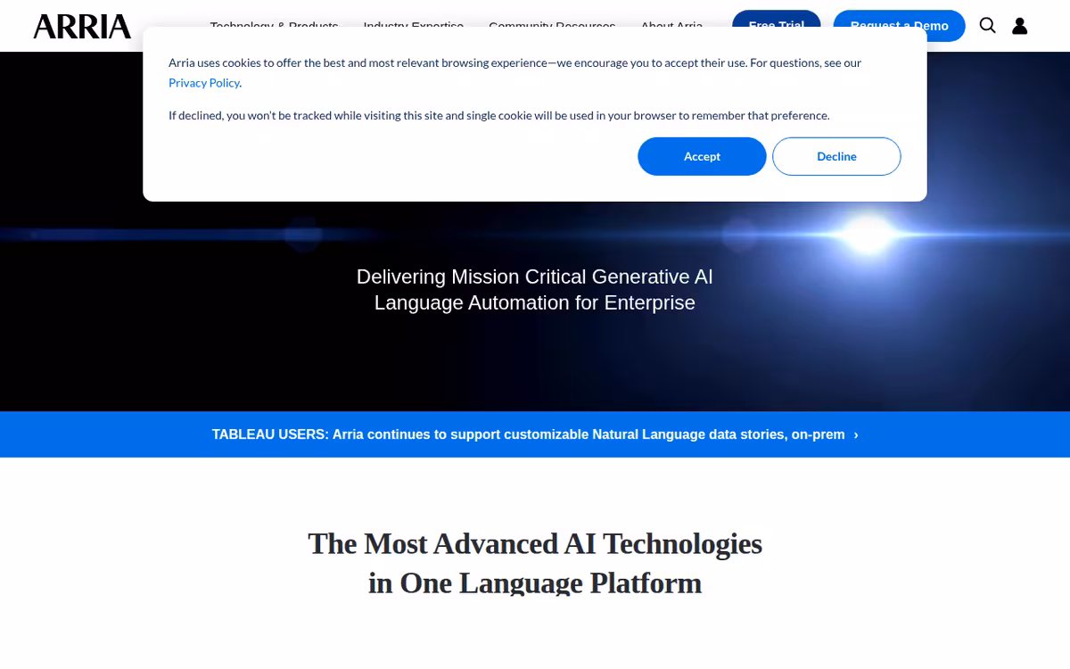 Arria homepage screenshot