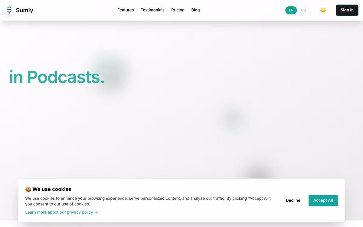 SumlyAI homepage screenshot
