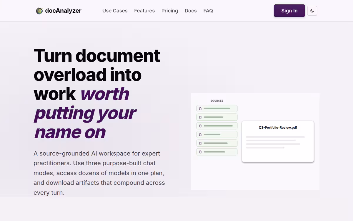 docAnalyzer.ai homepage screenshot