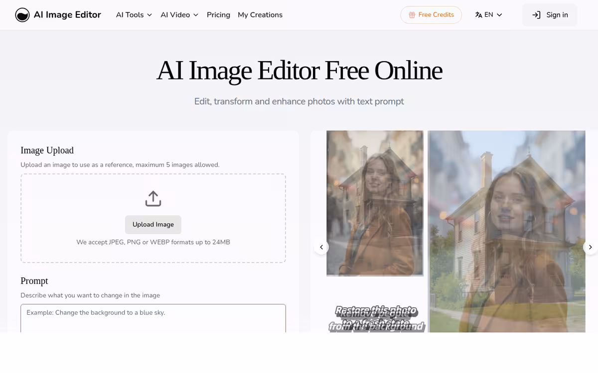 AI Image Editor homepage screenshot