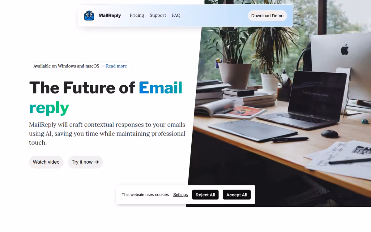 MailReply homepage screenshot