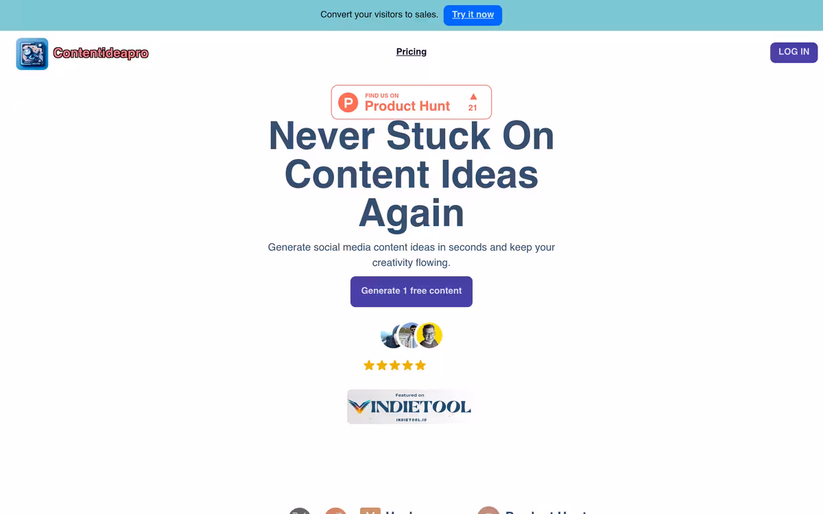 Content Idea Pro homepage screenshot