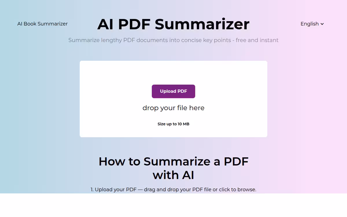 AI PDF Summarizer homepage screenshot
