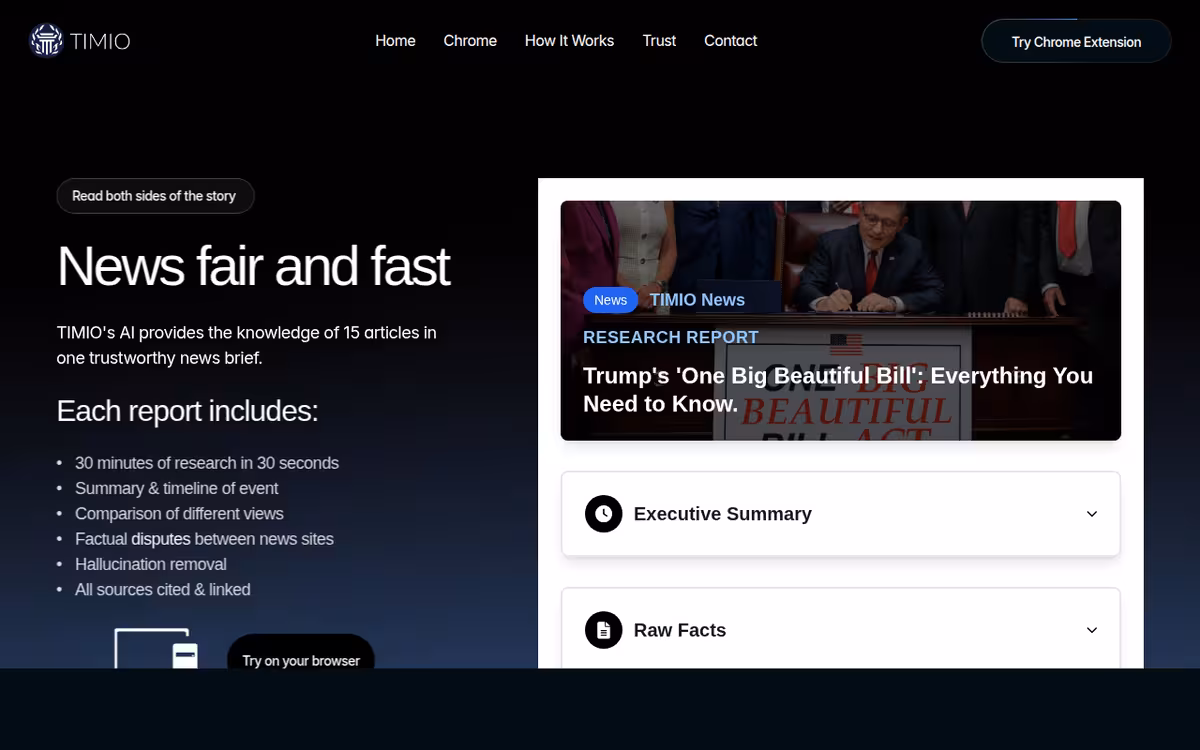 TIMIO News homepage screenshot