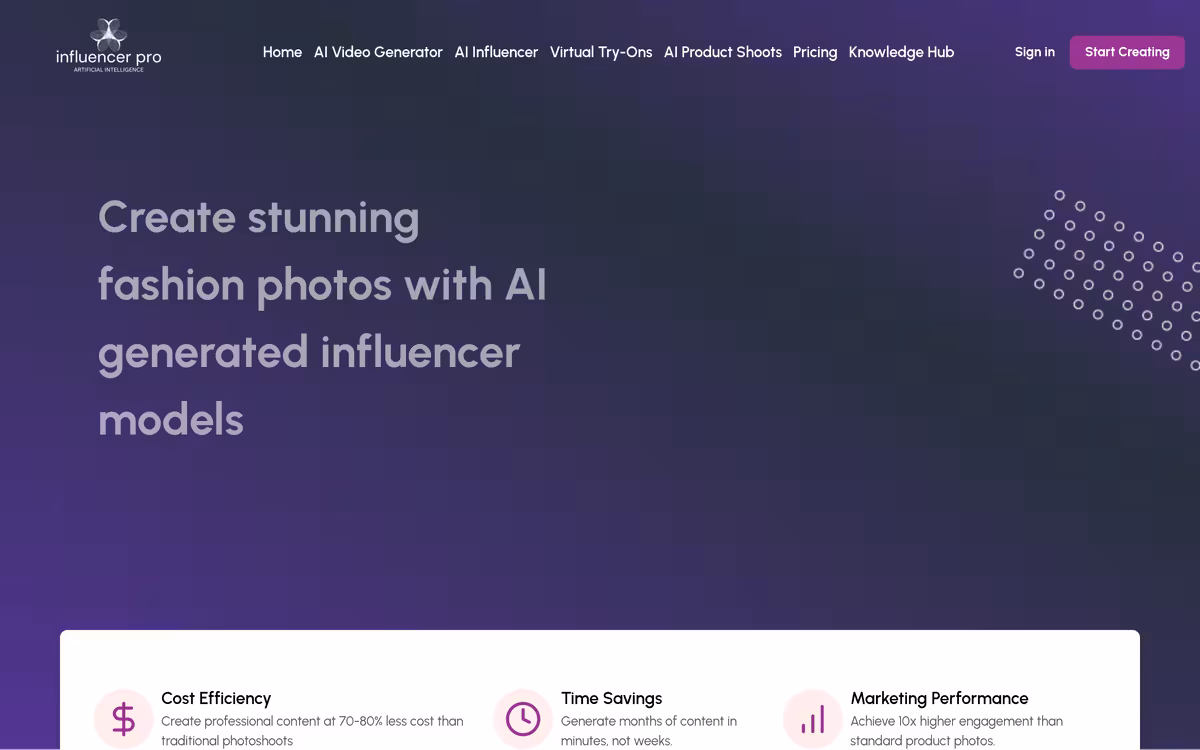 AI Influencer Pro homepage screenshot