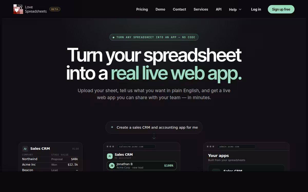 Lovespreadsheets homepage screenshot