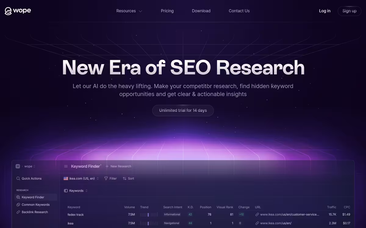 Wope homepage screenshot