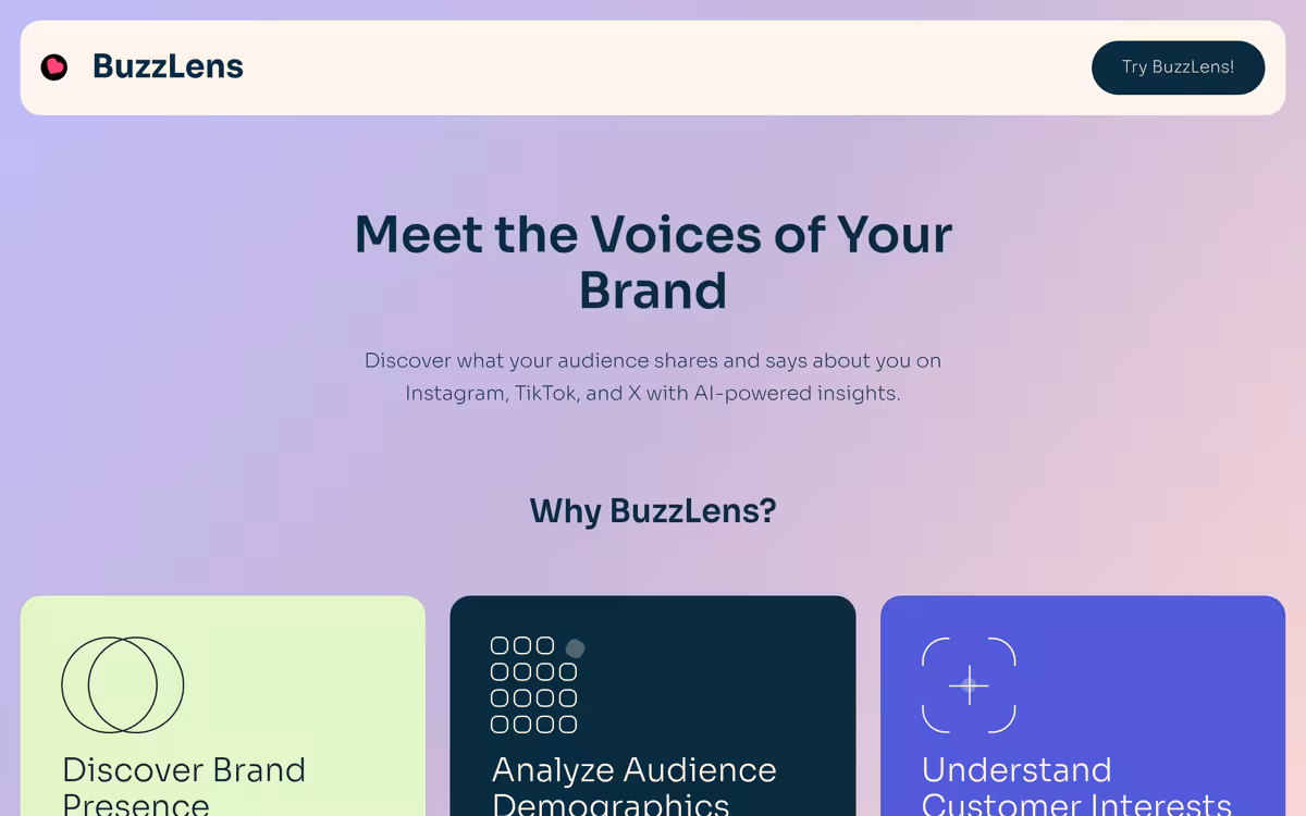 BuzzLens homepage screenshot