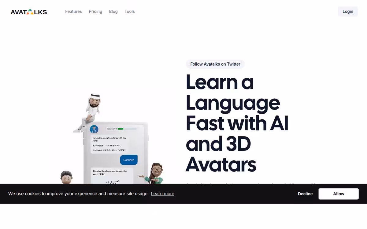 Avatalks homepage screenshot
