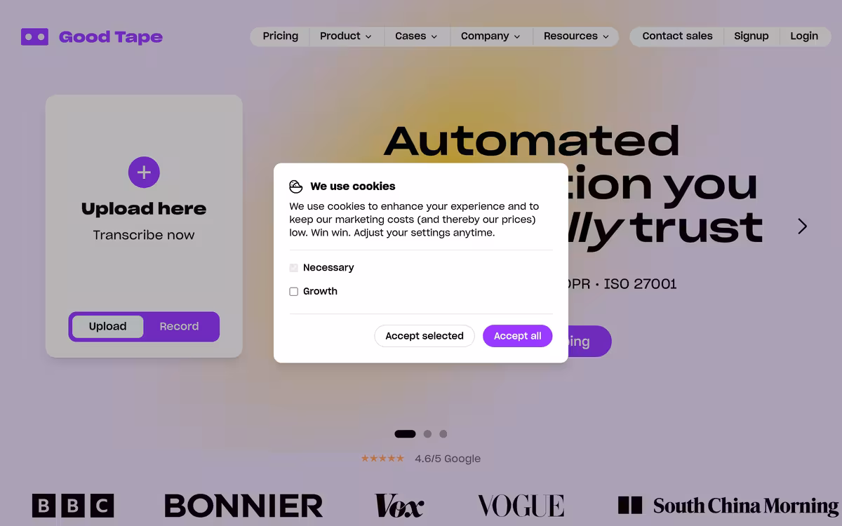 Mygoodtape homepage screenshot
