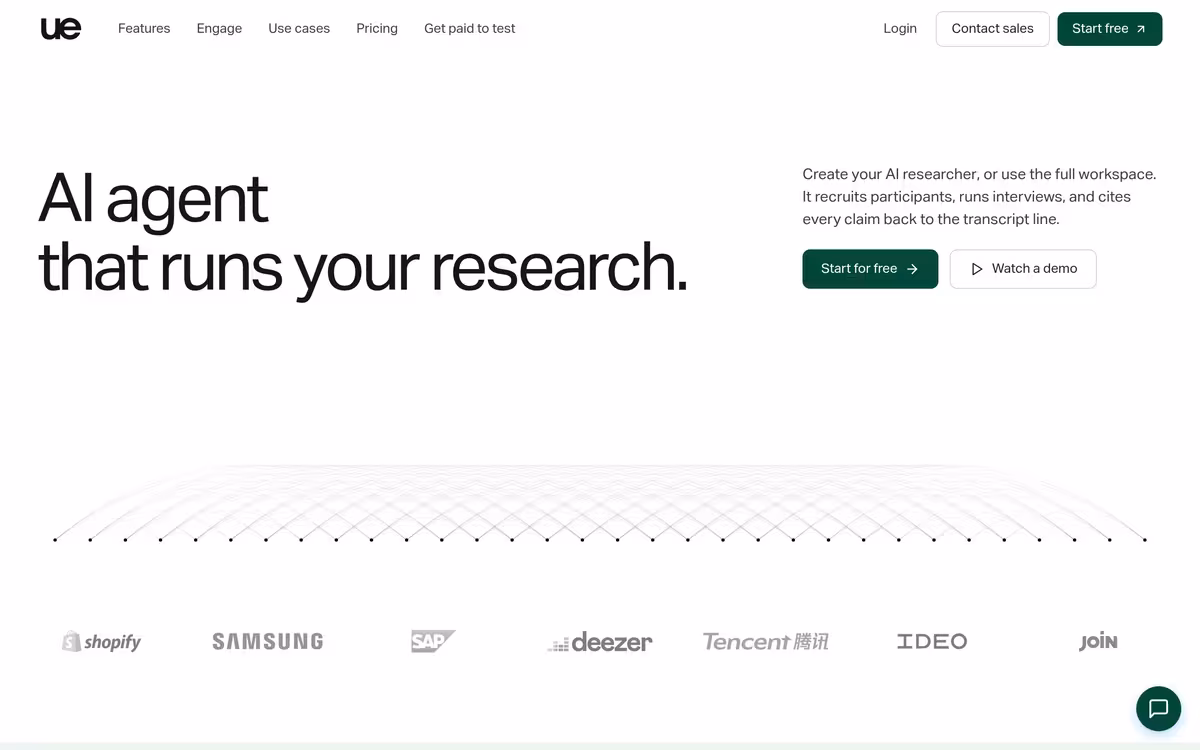 User Evaluation homepage screenshot