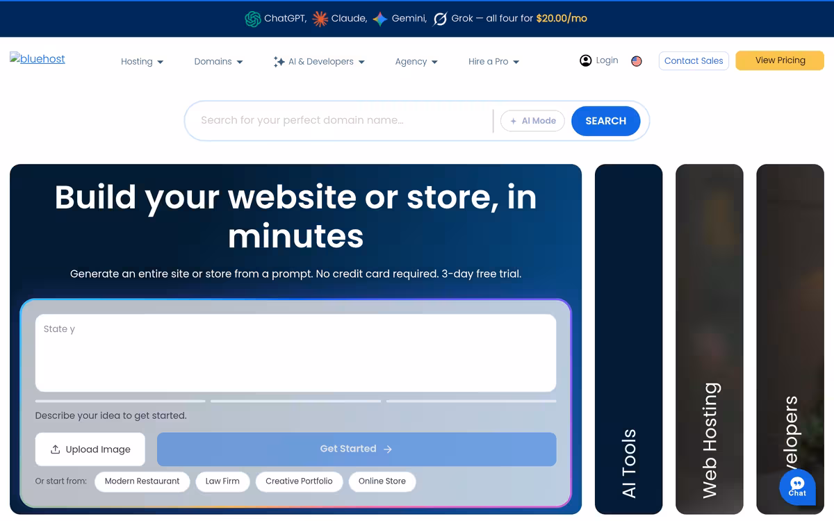 Bluehost homepage screenshot