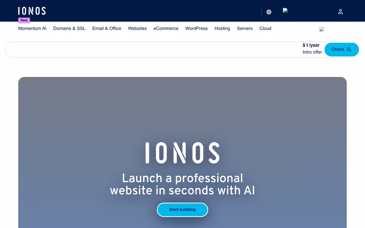 IONOS homepage screenshot