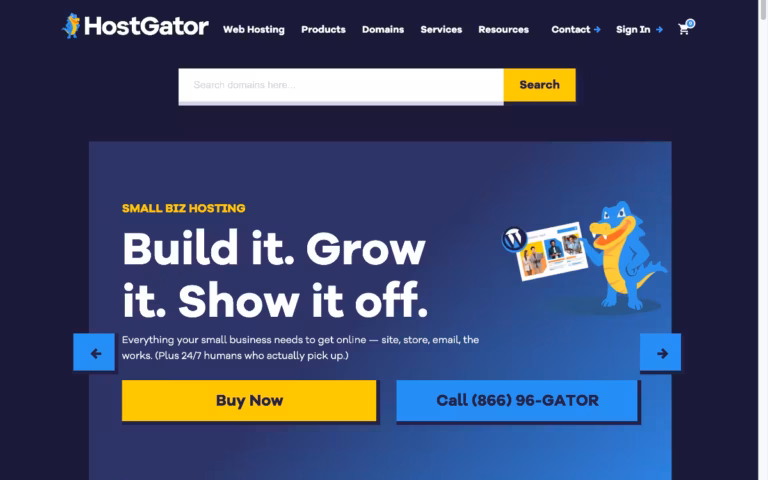 HostGator homepage screenshot