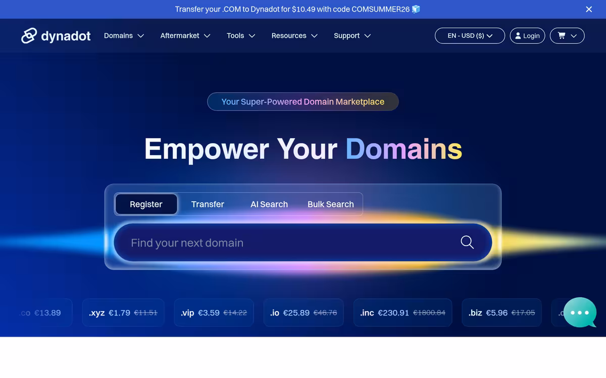 Dynadot homepage screenshot