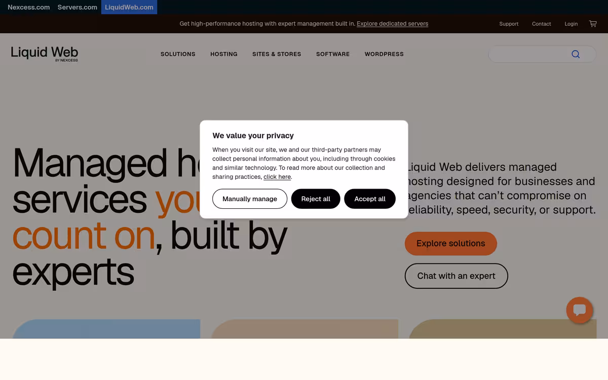 Liquid Web homepage screenshot