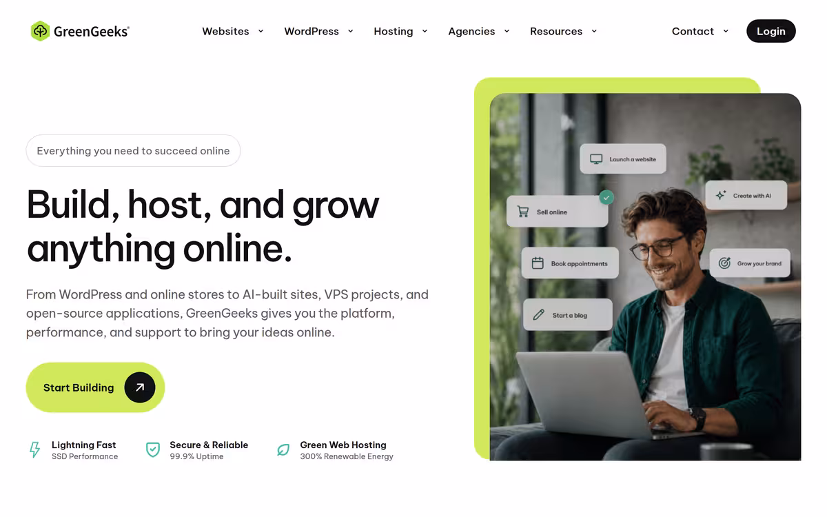 GreenGeeks homepage screenshot