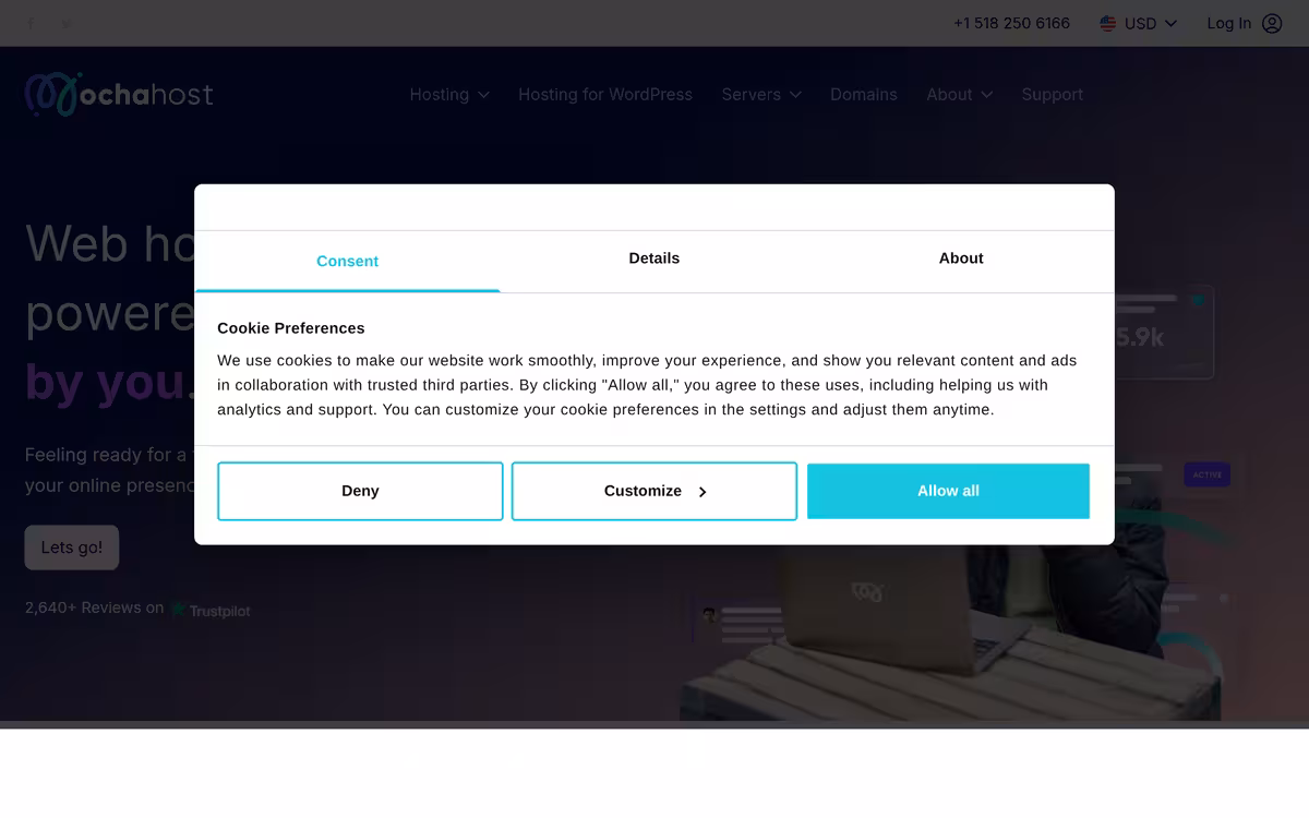 Mochahost homepage screenshot