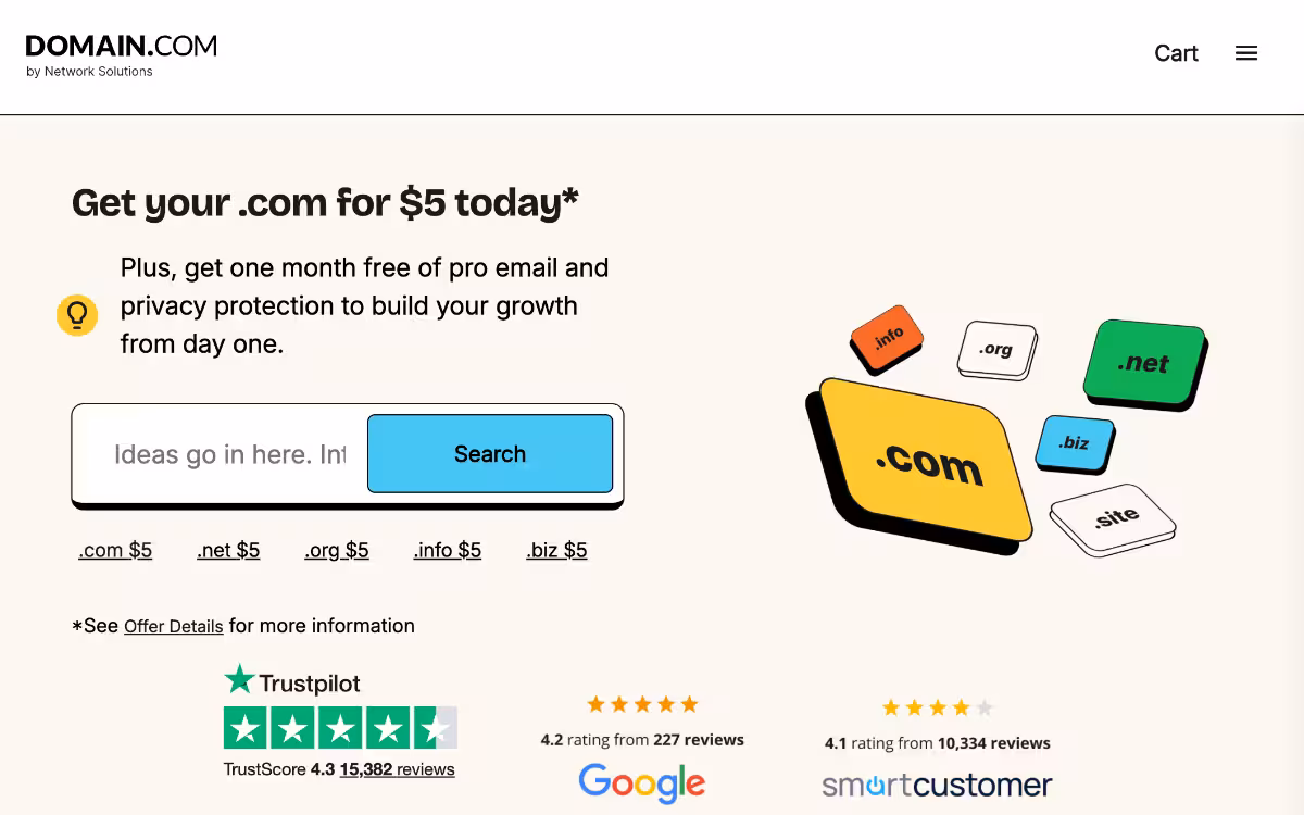 Domain.com homepage screenshot