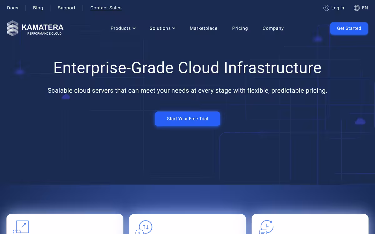 Kamatera homepage screenshot