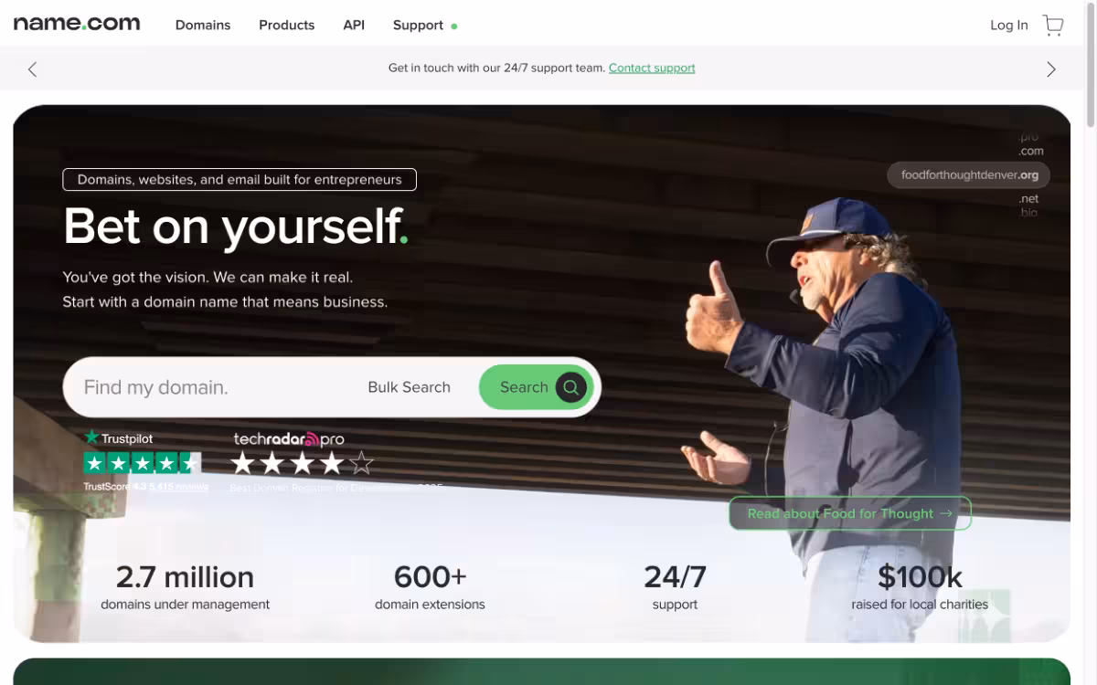 Name.com homepage screenshot